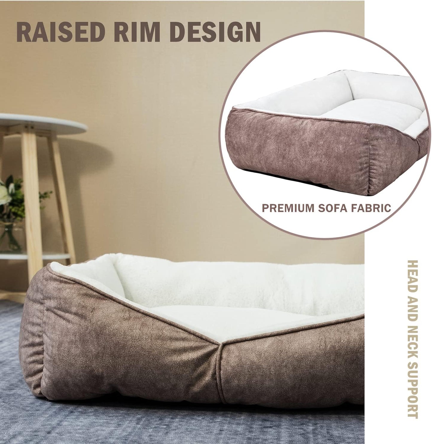 Rectangle Washable Dog Bed - Warming and Comfortable Square Pet Bed with Durable Design for Medium to Large Dogs (30 Inch, Brown)