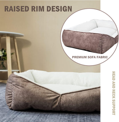 Rectangle Washable Dog Bed - Warming and Comfortable Square Pet Bed with Durable Design for Medium to Large Dogs (30 Inch, Brown)