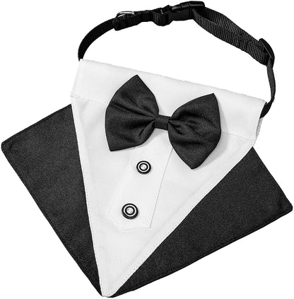 Formal Dog Tuxedo Wedding Bandana Collar with Adjustable Bow Tie for Large Dogs