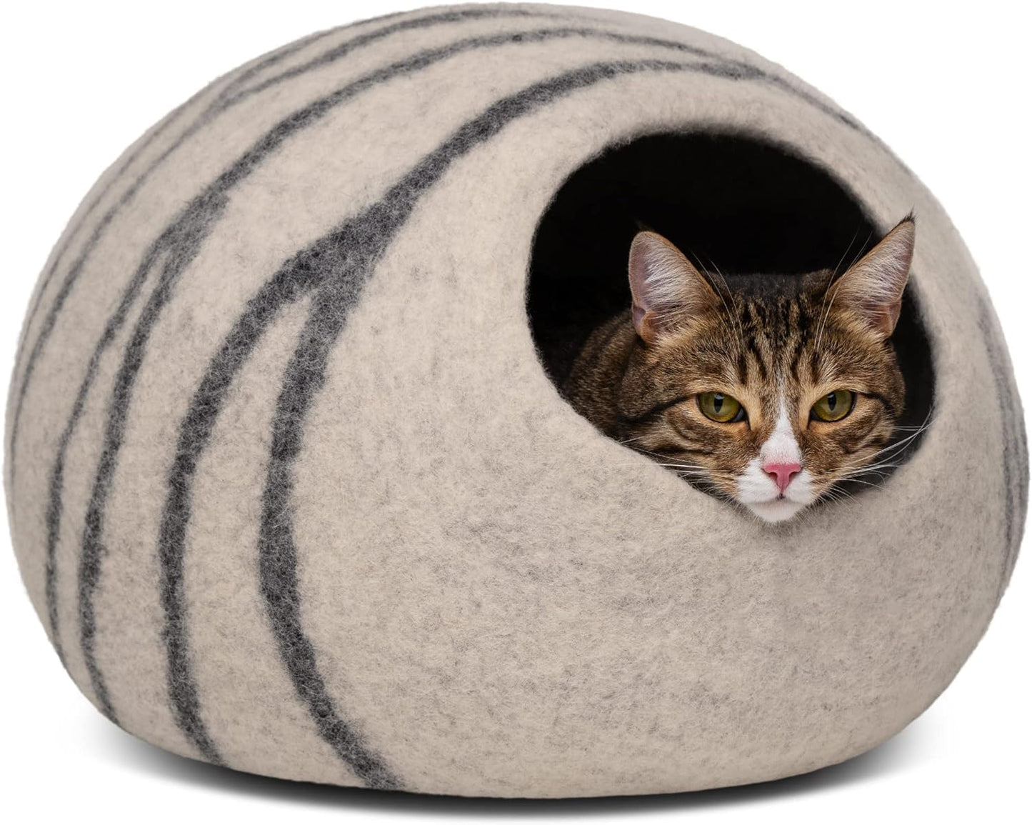 Premium Handmade Merino Wool Cat Cave Bed for Indoor Cats (Light Gray, Large)
