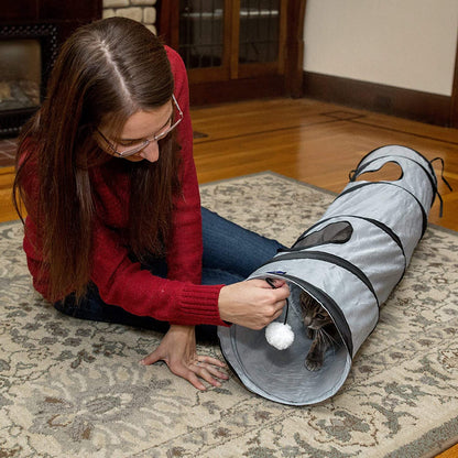 Indoor Cat Tunnel - Collapsible Pop-Up Pet Tube with Peek Holes and Ball Toy
