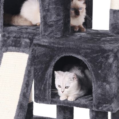 Premium Cat Tree Condo with Sisal Scratching Posts, Plush Perches, Dual Houses, and Activity Center for Kittens - Grey MMJ10B
