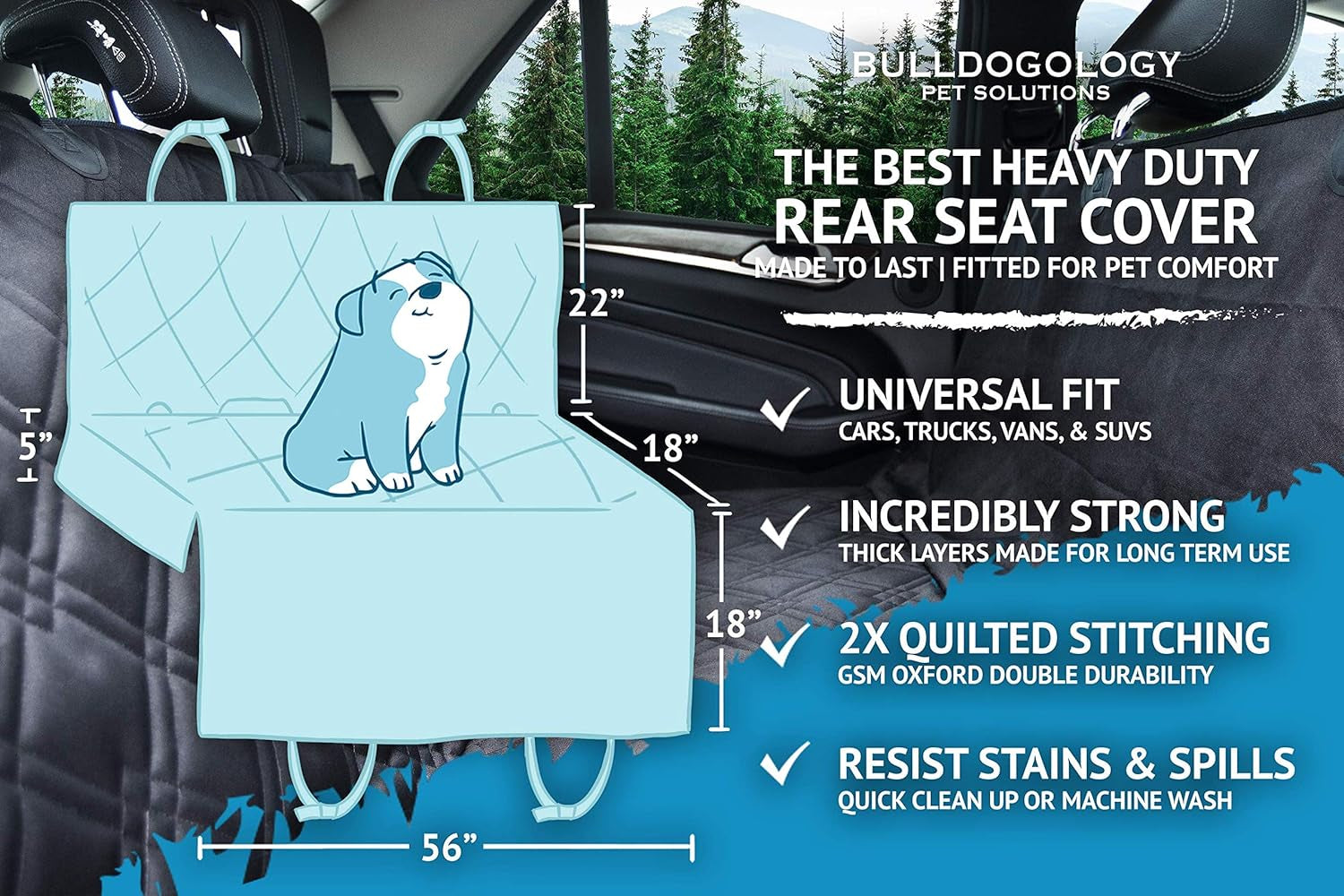 Premium Waterproof Dog Car Seat Cover for Back Seat - 58"X56" SUV & Truck Large Pet Seat Protector and Hammock