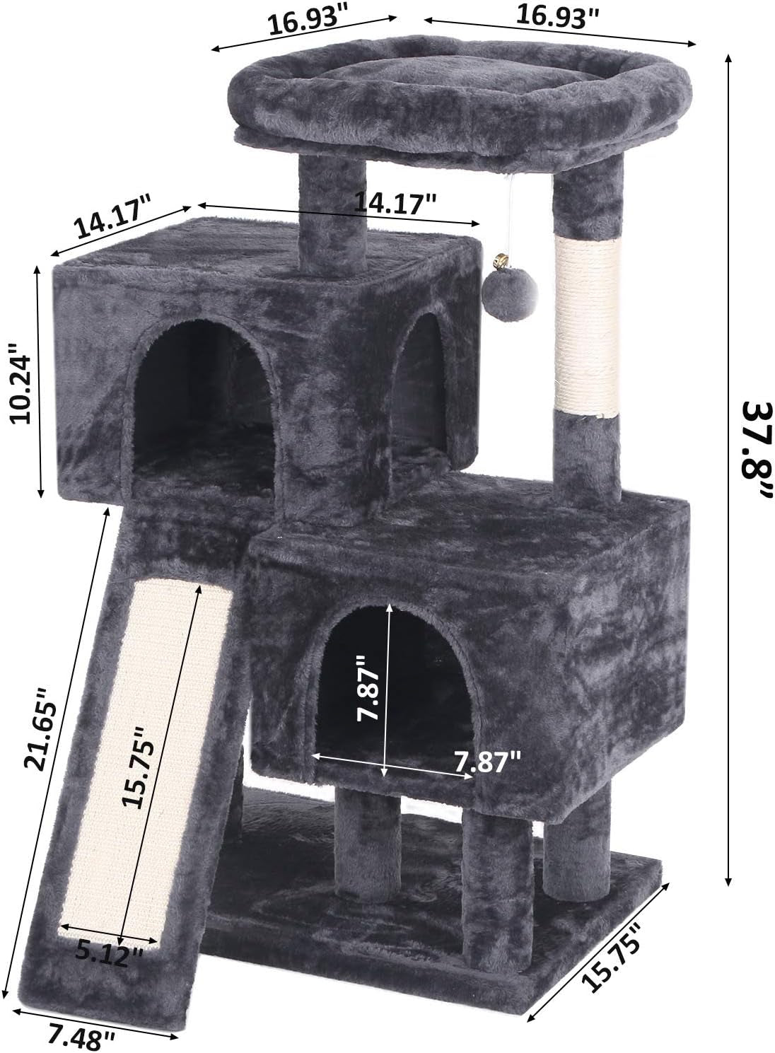 Premium Cat Tree Condo with Sisal Scratching Posts, Plush Perches, Dual Houses, and Activity Center for Kittens - Grey MMJ10B